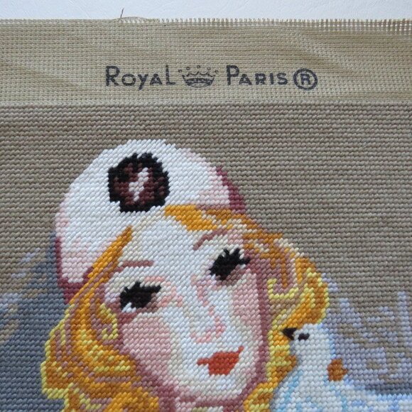 Girl with Dove Royal Paris Steiner Freres #14114 Vintage French Needlepoint - Picture 2 of 7